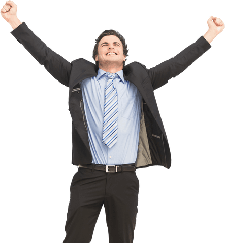 Joyful Caucasian Businessman Celebrating Success on Transparent Background