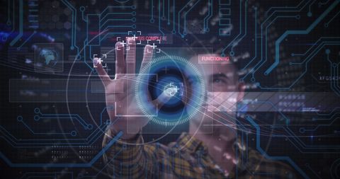 man engaging with futuristic holographic interface - Download Free Stock Images Pikwizard.com