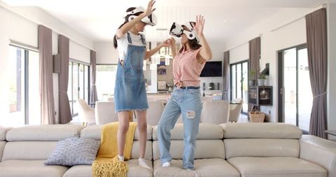 Teen Tweens Enjoying VR Adventure Together at Home - Download Free Stock Images Pikwizard.com
