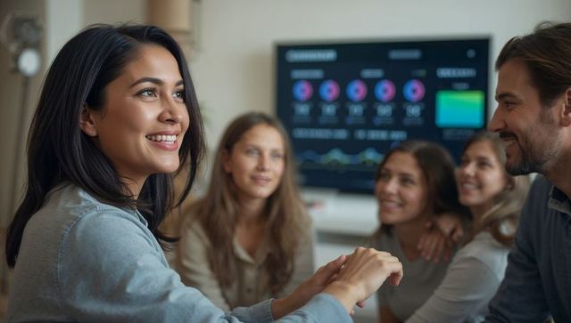 Team Meeting with Female Leader Highlighting Presentation