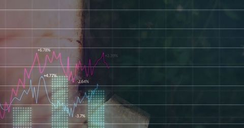 Digital finance chart with nature-inspired grid and data analytics