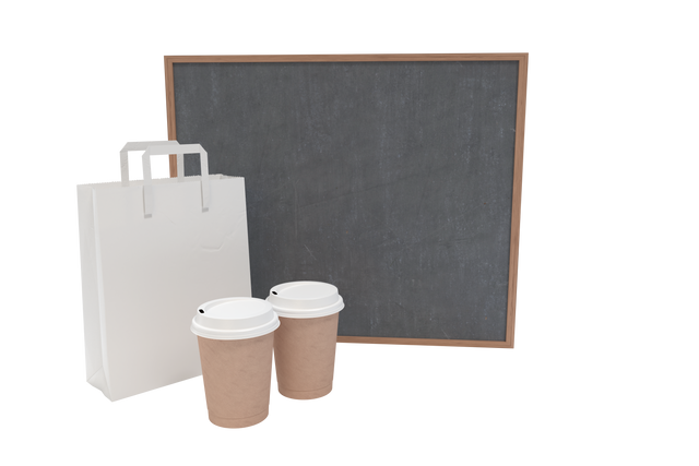 Takeaway Coffee and Bag with Copy Space Board on Transparent Background - Download Free Stock Videos Pikwizard.com