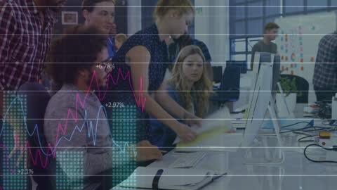 Financial Data Visualization Over Business Team in Office