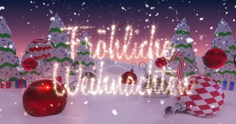 Sparkling Holiday Message Over Snowy Christmas Landscape