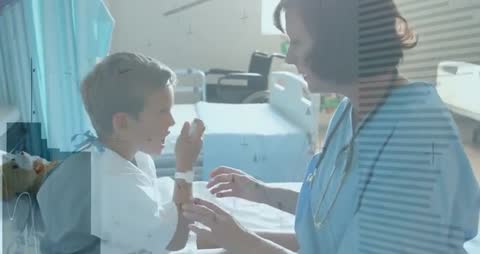 Child Patient Using Inhaler with Nurse in Hospital Room