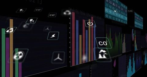 Futuristic digital graphs in virtual control room