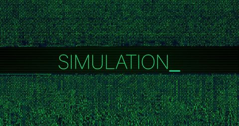 Glitch effect over simulation text on black background