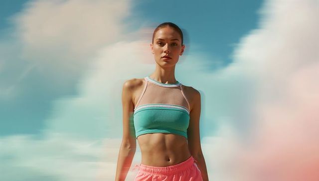 Fit Woman in Outdoor Fashion Under Vibrant Sky