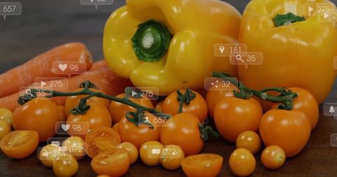 Fresh Vegetables with Digital Icons Showing Social Engagement