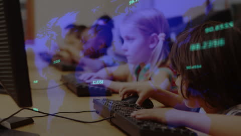 Children Learning with Global Digital Connections Overlay