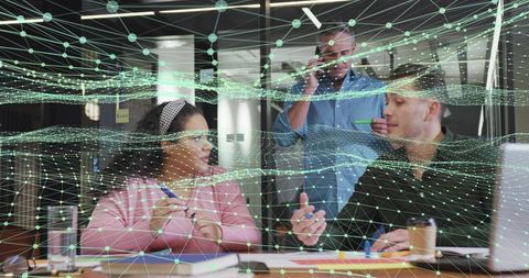 Team Meeting with Digital Network Concept