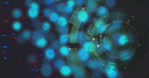 Rotating Neon HUD Interface with Holographic Circular Radar and Bokeh Lights