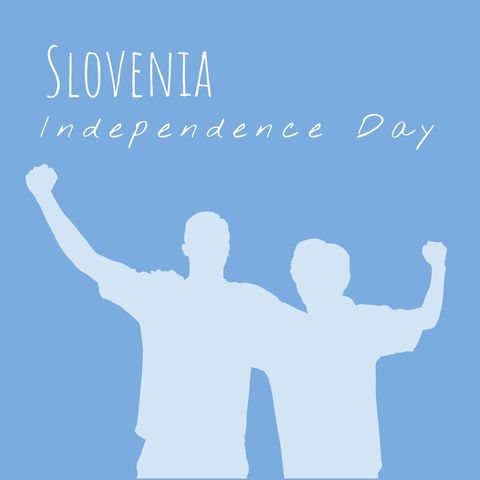 Slovenia Independence Day Celebration with Friends on Blue Background