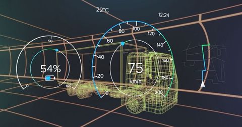 Futuristic truck hud dashboard in digital grid environment