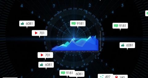 Futuristic data visualization with floating media data points