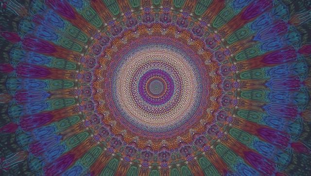 Vibrant mandala kaleidoscope with radial symmetry