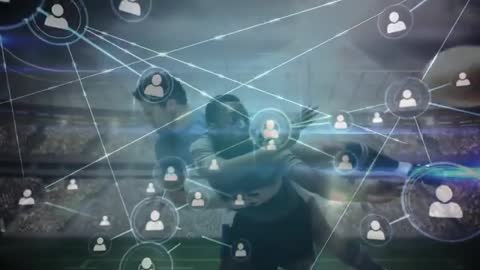 Athlete in Action With Futuristic Digital Connectivity Overlays