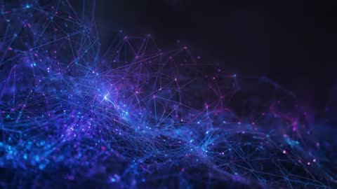 Pulsating Digital Mesh with Nodes and Lines Against Dark Background