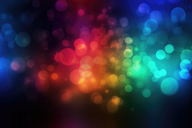 This abstract bokeh background features a gradient of vibrant colors including blue, red, and green. Bright circles of varying sizes create a sense of depth and movement. Perfect for use in design projects, digital wallpapers, holiday graphics, and presentations to add a touch of creativity and brightness.