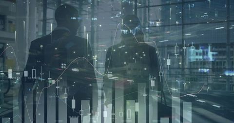 silhouetted business professionals with graph overlays signifying statistical growth - Download Free Stock Images Pikwizard.com