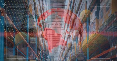 Global trade and technology concept in warehouse