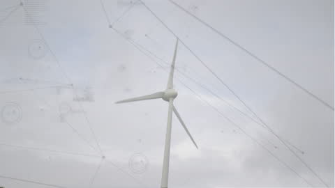 Wind Turbine Against Digital Connection Network Sky