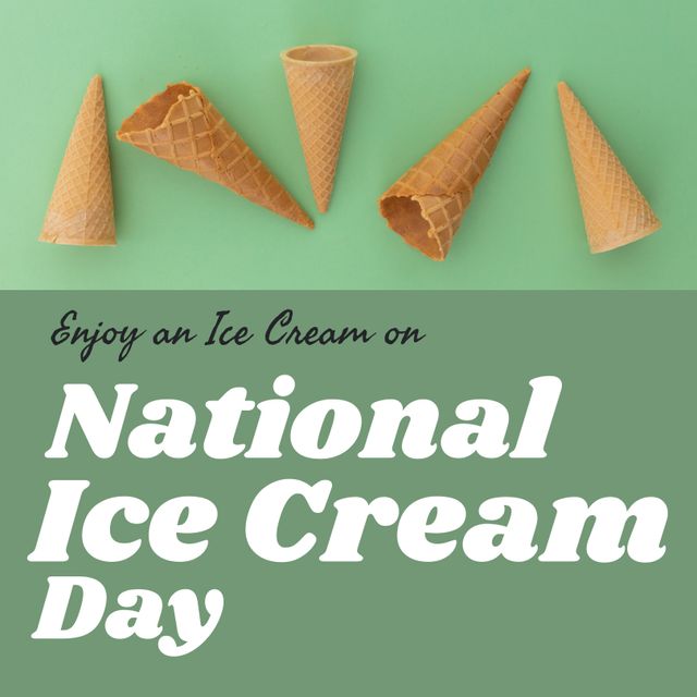 National Ice Cream Day Promotion with Waffle Cones on Green Background - Download Free Stock Templates Pikwizard.com