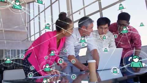 Diverse Team Collaborating with Digital Connectivity Icons