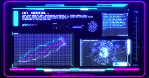 Futuristic data analysis interface with neon display
