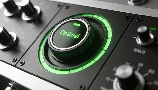 Glowing optimal rotary encoder on pro audio rack with segmented green led ring