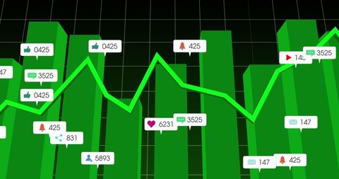 Graph Icons Hologram with Social Media Notifications - Download Free Stock Images Pikwizard.com