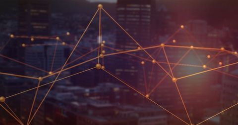 Digital network and connections over modern cityscape