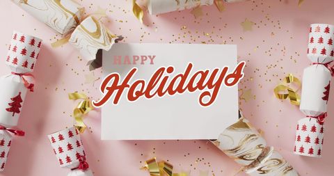 Festive Holiday Greeting with Christmas Crackers and Confetti