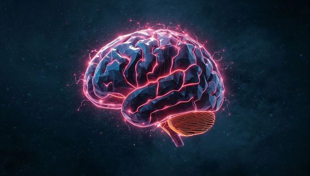 Glowing Digital Brain in Cosmic Neon Future