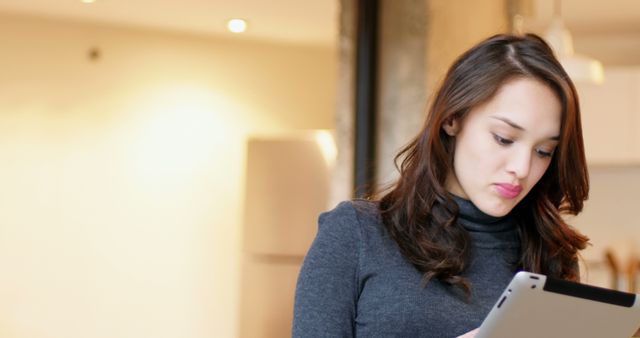 Young Woman Using Tablet for Work in Modern Home - Download Free Stock Images Pikwizard.com