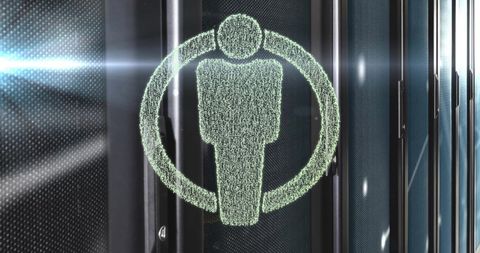 Human Icon Overlay on Futuristic Server Room Display - Download Free Stock Images Pikwizard.com