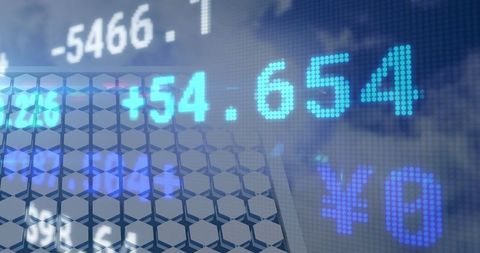 Renewable energy finance concept with overlayed stock data