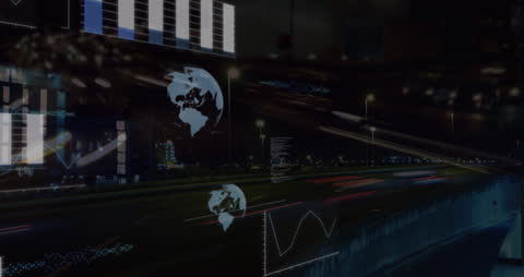 Futuristic Global Finance and Data Animation in Cityscape