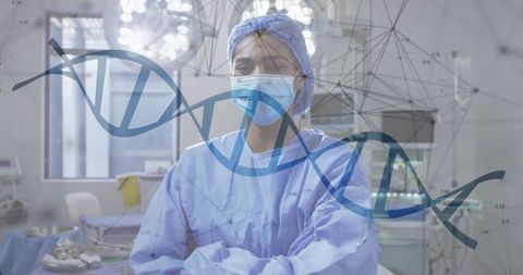 Surgeon in Operative Theater with DNA Network Overlay