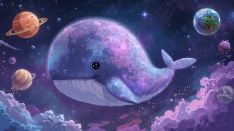 Cosmic Whale Drifting Through Nebula in a Surreal Galactical Journey