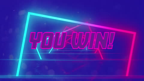 Neon You Win Text Animation Over Futuristic Background