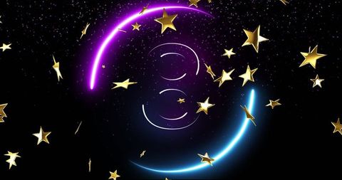 Abstract Countdown with Gold Stars and Blue-Purple Neon Lights