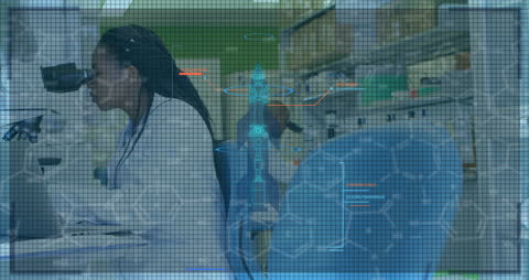 Innovative Scientist Analyzing Data with High-Tech Interface