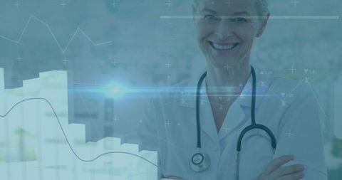 Senior Female Doctor Smiling in High-Tech Medical Environment