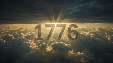 Futuristic Metallic 1776 Above Clouds with Sunrise