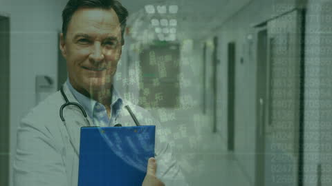 Doctor Analyzing Data in High-Tech Medical Facility