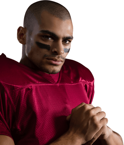 Transparent Confident Male American Football Player in Red Gear