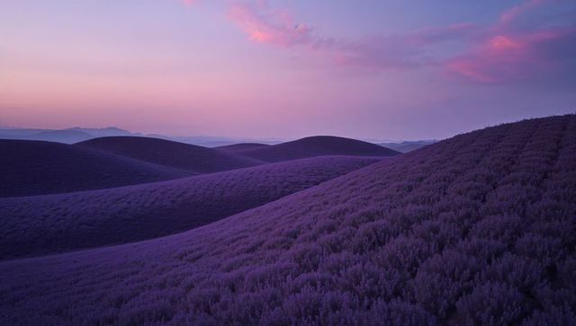 Twilight Lavender Hills with Pastel Sky Creating Tranquil Scenery