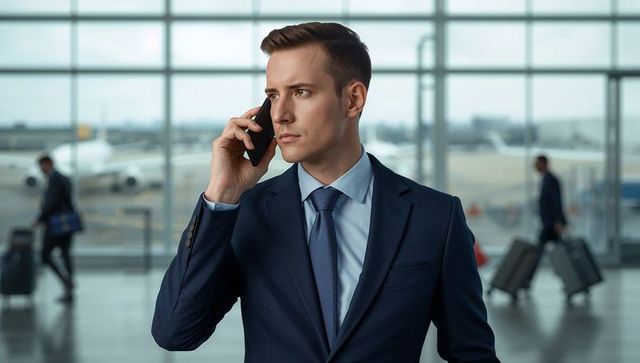 Businessman Communicating Phone Call at Modern Airport