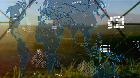 World Map Network with Digital Technology Interface